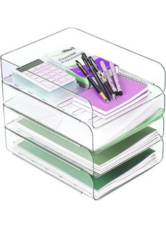Set of 4 Office Organization and Storage, Clear PET Letter Tray Desk Organizer, Stackable Document Organizer for Notes, Pens, File Paper, Desk