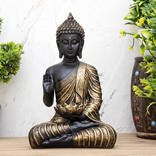 Heeran Art New Sitting Buddha Statue showpiece Idol Home Decor Items for Living Room and Gifts (Black Golden) - Image 1