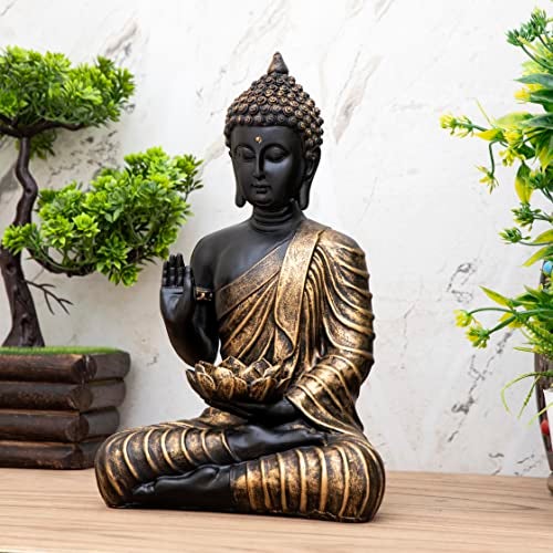 Heeran Art New Sitting Buddha Statue showpiece Idol Home Decor Items for Living Room and Gifts (Black Golden) - Image 2