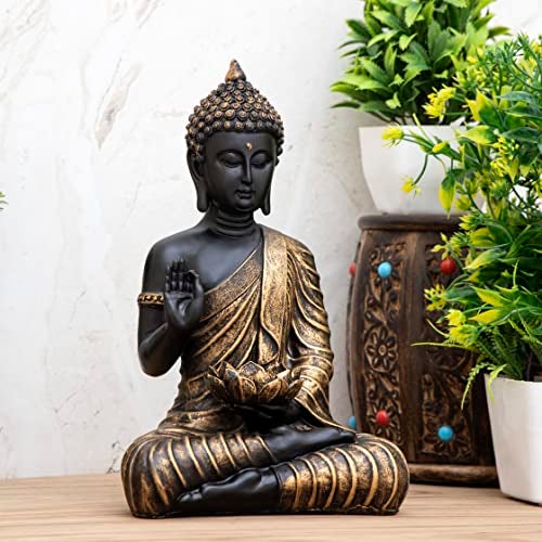 Heeran Art New Sitting Buddha Statue showpiece Idol Home Decor Items for Living Room and Gifts (Black Golden) - Image 3