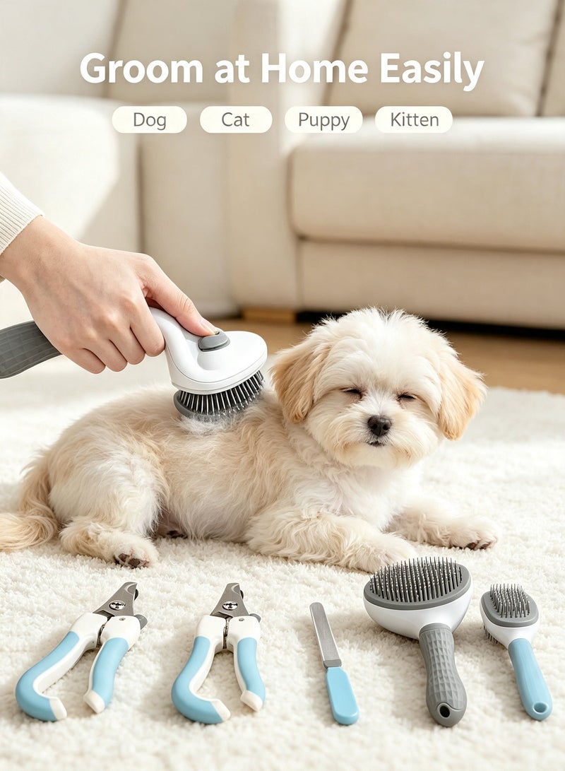 3-in-1 Pet Grooming Kit for Cats & Dogs, Self-Cleaning Slicker Brush, Nail Clipper and Nail File, Pet Hair Removal and Nail Care Tools - Image 5
