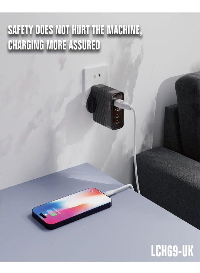 Lenyes LCH69-UK 65W GaN Fast Charger with USB-C and USB-A Ports, UK Plug - Image 4