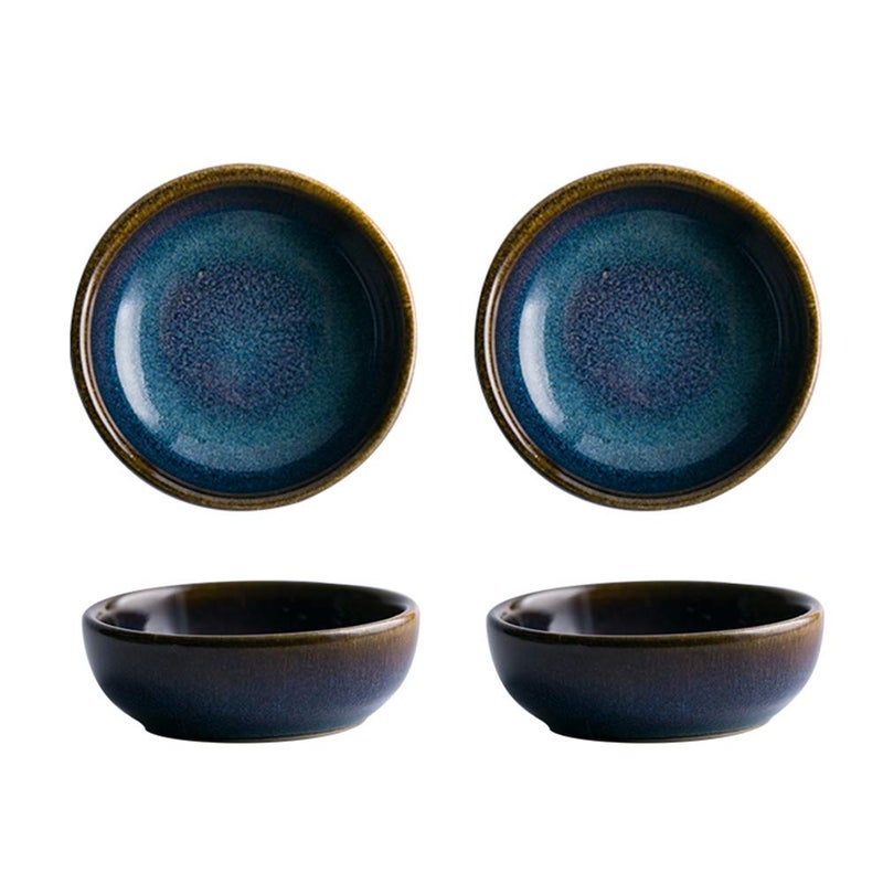 Colias Wing Colias Wing 25 Inch Vintage Blue with Brown Edge Stylish Design Multipurpose Porcelain Side Dish Bowl Seasoning Dishes Soy Dipping Sauce DishesSet of 4Blue 