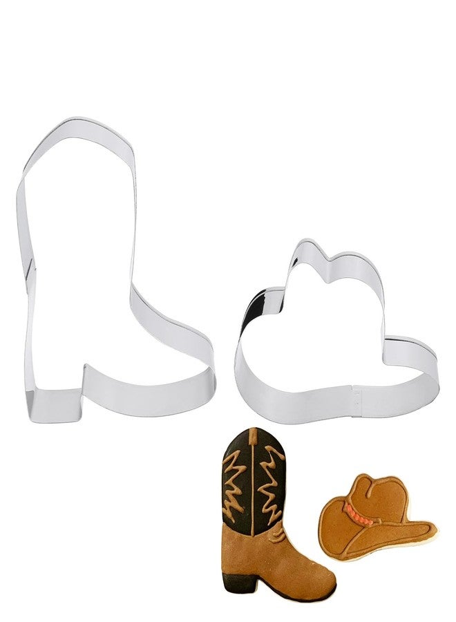 ZTTM Cowboy Cookie Cutter Set, 2 Piece Boot and Hat Shapes, Dishwasher Safe, for Baking and Party Decorating - Image 1