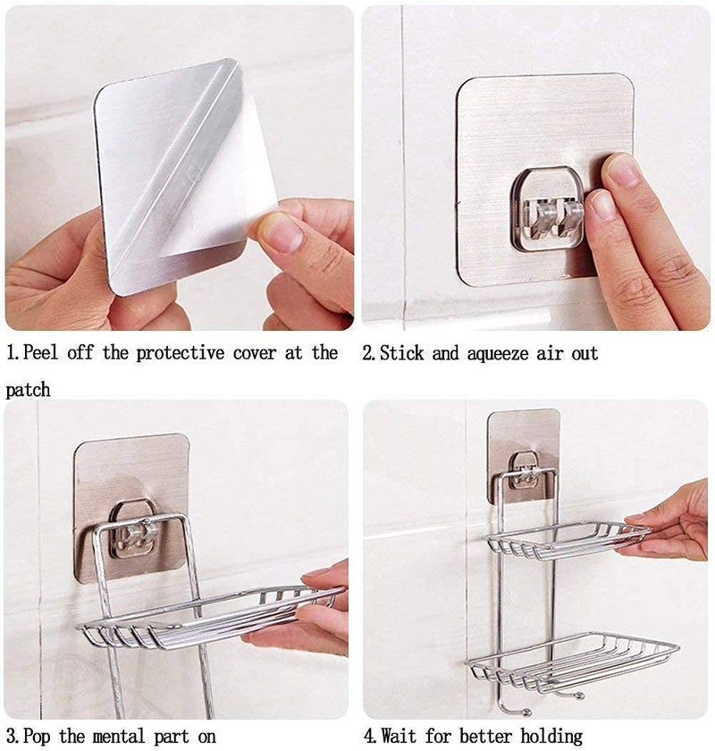 Kitchsy 2 Layer Stand with 2 Hook,Wall Mounting Double Layer Soap Dish Holder& Dispenser, Self Adhesive Stainless Steel Waterproof Kitchen Bathroom Soap Storage Rack with Hook for Home-1PC - Image 3