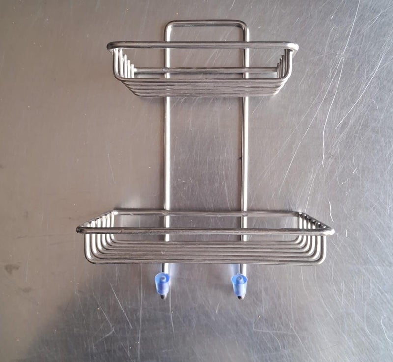 Kitchsy 2 Layer Stand with 2 Hook,Wall Mounting Double Layer Soap Dish Holder& Dispenser, Self Adhesive Stainless Steel Waterproof Kitchen Bathroom Soap Storage Rack with Hook for Home-1PC - Image 1