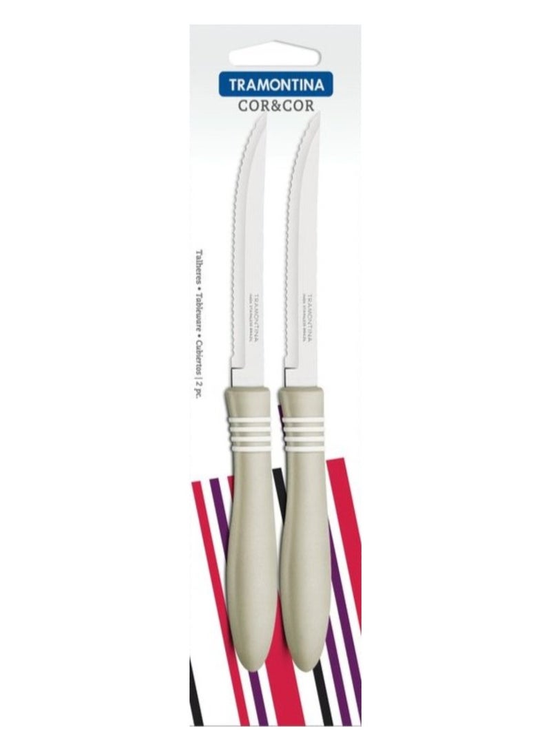 ترامونتينا طقم سكاكين شرائح اللحم ترامونتينا 5 بوصة، شفرات من الفولاذ المقاوم للصدأ، مقابض متينة من البولي بروبيلين، آمنة للاستخدام في غسالة الأطباق، تصميم عصري وأنيق - طقم من قطعتين