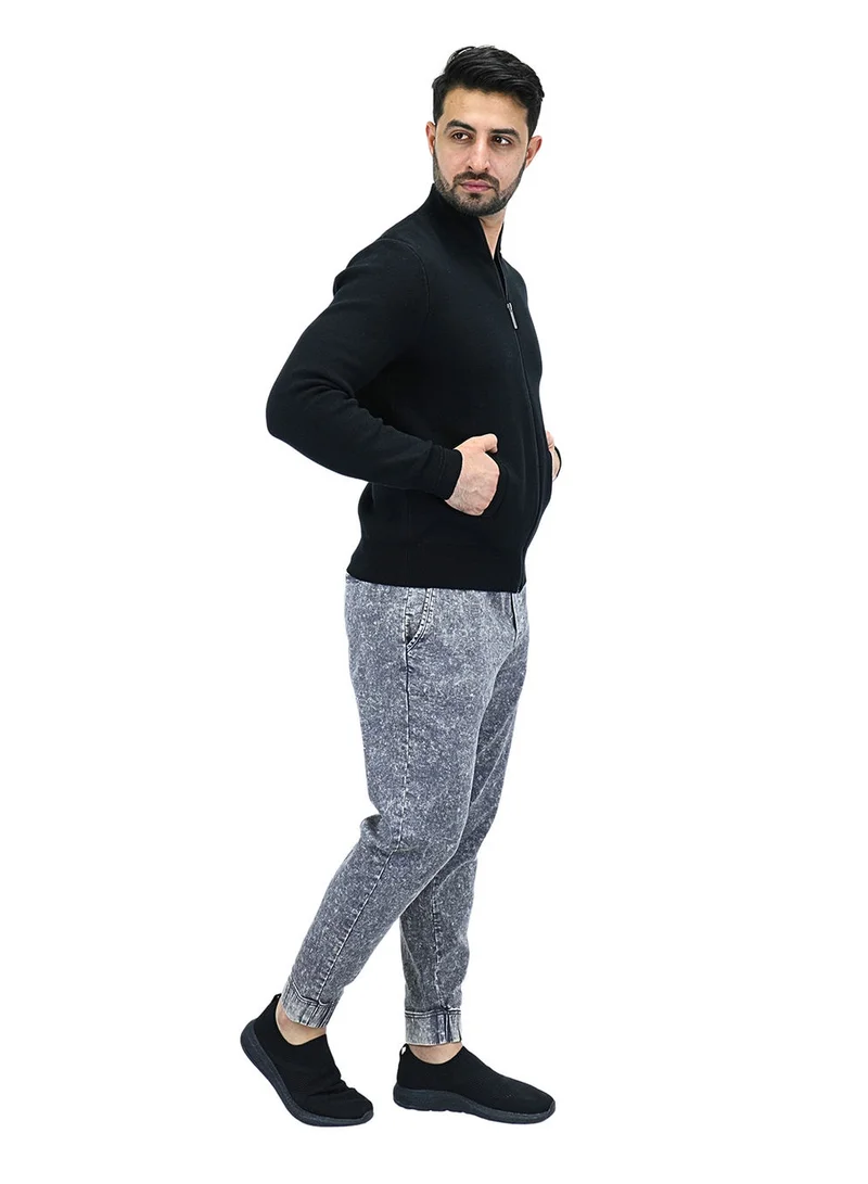 GIORDANO Men's Texture Stitch Mock Neck Long Sleeve Full Zipper Cardigan