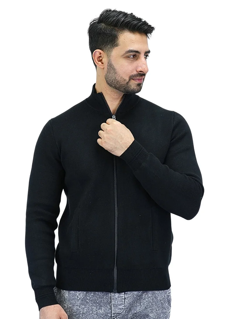 Men's Texture Stitch Mock Neck Long Sleeve Full Zipper Cardigan