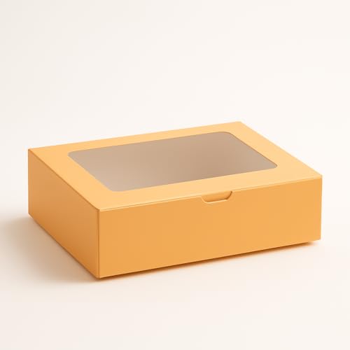mudrit Bakery Box with Window for 6 Brownies, Donuts, Ladoos, Chocolates, Macarons, Size 9x6x2 inches (Peach, Pack of 20) - Image 1