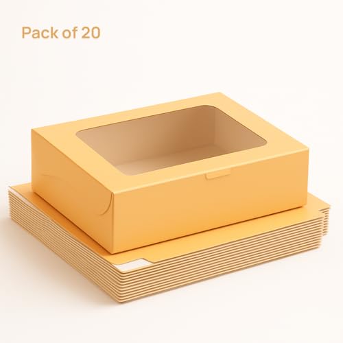 mudrit Bakery Box with Window for 6 Brownies, Donuts, Ladoos, Chocolates, Macarons, Size 9x6x2 inches (Peach, Pack of 20) - Image 4