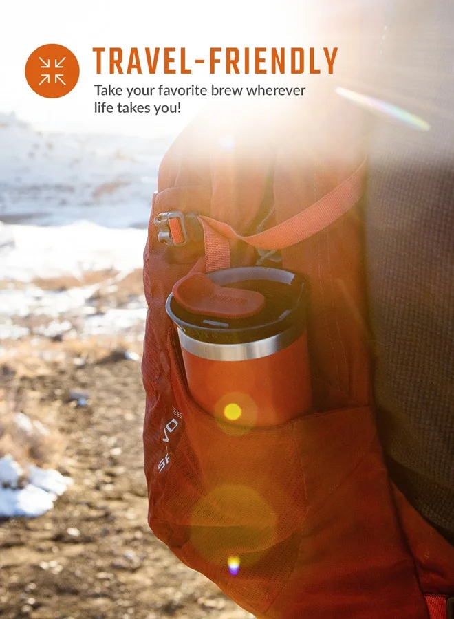 WACACO Octaroma GRANDE Vacuum Insulated Mug (435ml) - Double Wall Stainless Steel Coffee Travel Tumbler w/ Leakproof Drinking Lid, Reusable, Washable, BPA-Free, Hot & Cold - Red