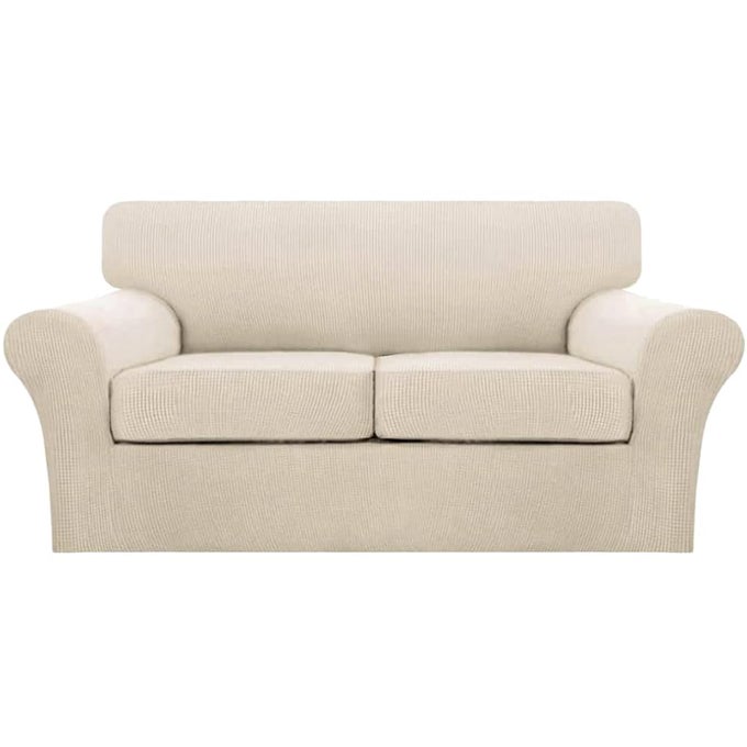 3 PIECE SOFA COVERS FOR 2 CUSHION COUCH SOFA SLIPCOVER SOFT COUCH COVER FOR DOGSWASHABLE SOFA FURNITURE COVERS WITH 2 INDIVIDUAL CUSHION COVERS 2 CUSHION SOFABISCOTTI BEIGE