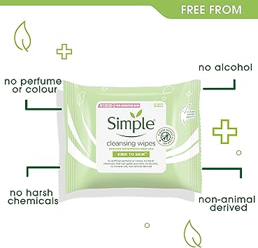 Unilever مناديل تنظيف بسيطة لطيفة على البشرة من يونيليفر لإزالة المكياج المقاوم للماء للبشرة الحساسة 25 منديل - Image 3