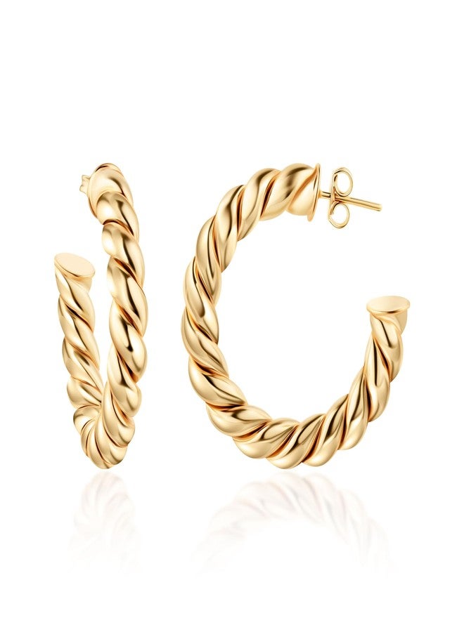 Barzel 18k Gold Plated Chunky Twisted Hoop Earrings, 5mm Thick, 10-40mm Sizes, Open Hoop Earrings for Women (30 MM) - Image 1