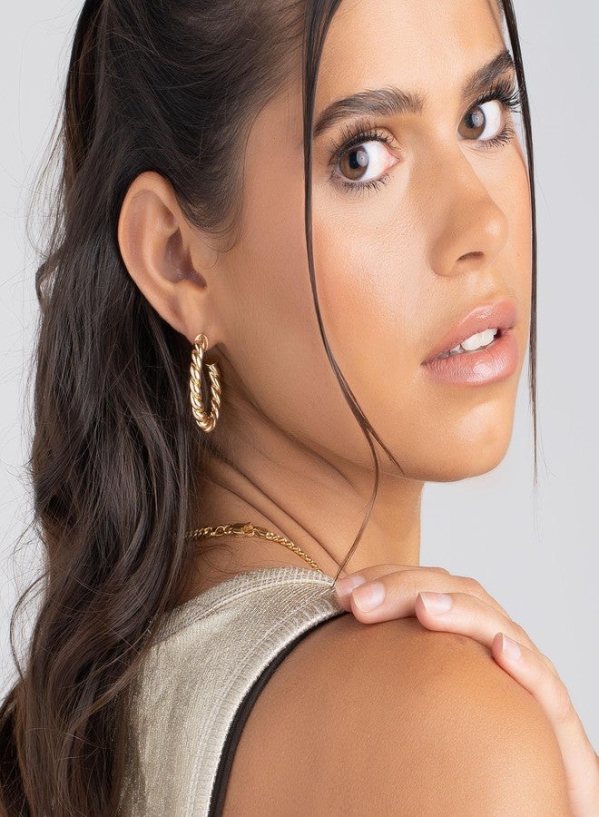 Barzel 18k Gold Plated Chunky Twisted Hoop Earrings, 5mm Thick, 10-40mm Sizes, Open Hoop Earrings for Women (30 MM) - Image 3