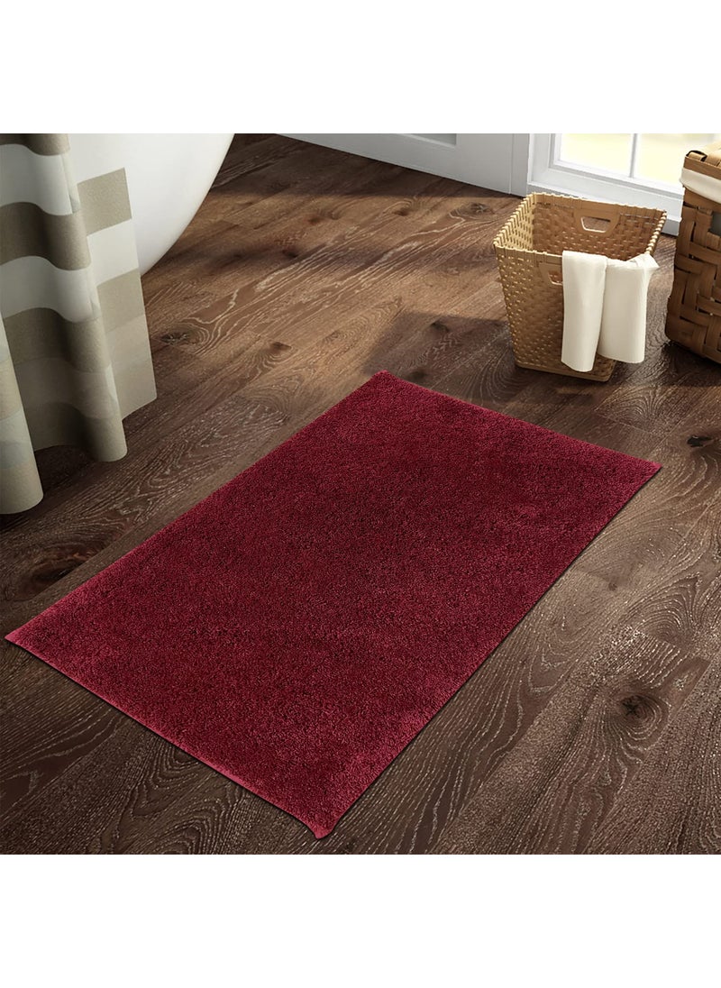 SPACES Exotica Drylon Anti Skid Stain Resistant Quick Dry Bath Mats Small (Solid, 40cmx60cm) - Dark Red  - Image 1