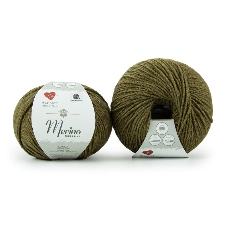 Heartbeats Merino Superfine,is 100% Pure New Wool Mark Certified. Oekotex Class 1 Certified. Pack of 2 Balls-50Gm Each. MSF14 Green Olive - Image 2