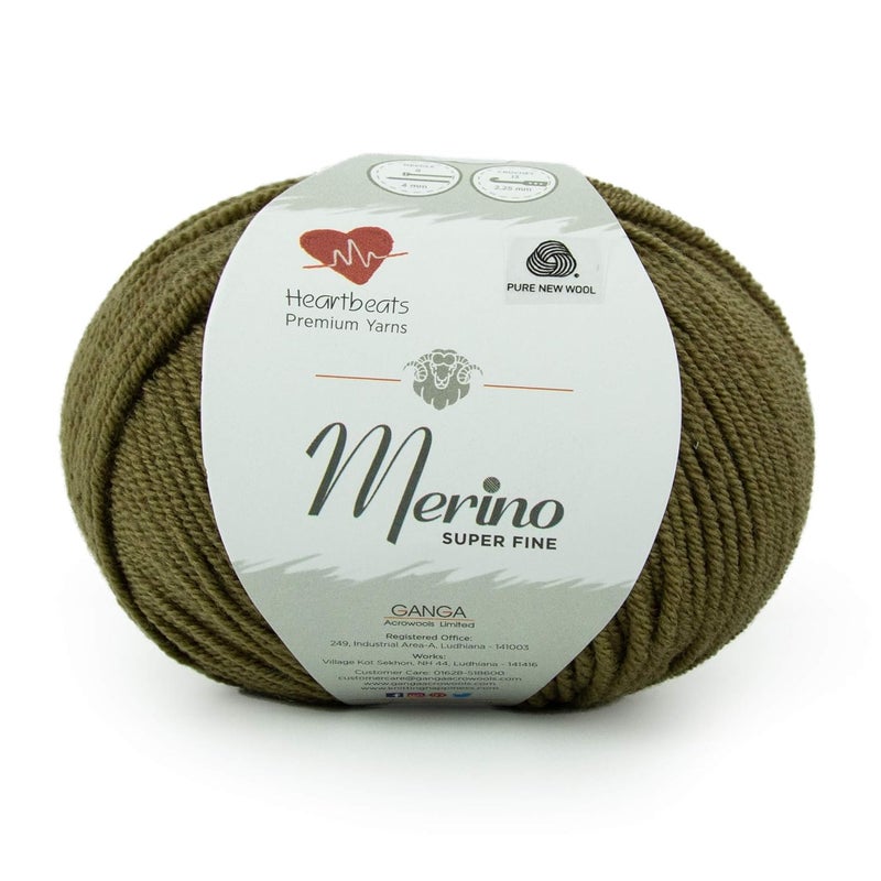 Heartbeats Merino Superfine,is 100% Pure New Wool Mark Certified. Oekotex Class 1 Certified. Pack of 2 Balls-50Gm Each. MSF14 Green Olive - Image 1
