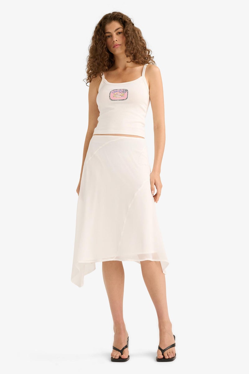 DeFacto White Woman A Line Chiffon Normal Waist Midi Skirt Casual - Image 5