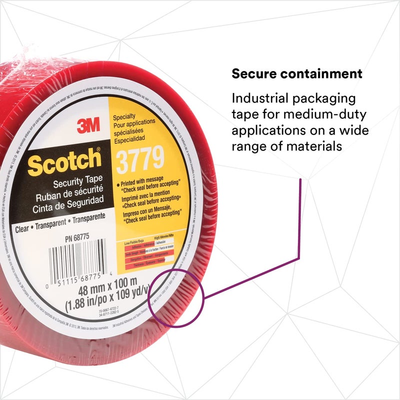 3M 3M Scotch Security Message Box Sealing Tape 3779, Clear, 48 mm x 100 m, 1 Roll, Individually Wrapped Conveniently Packaged  - Image 2