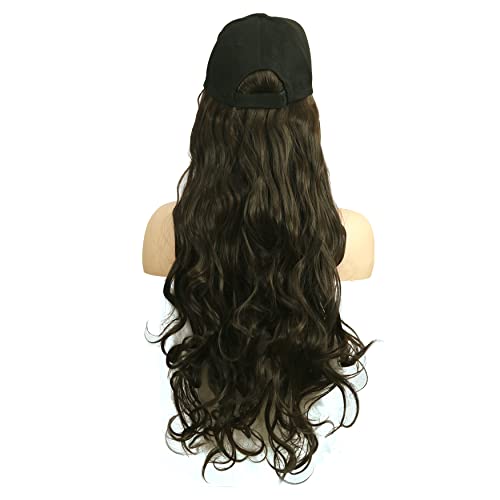 Rapidsflow® Synthetic Hair Hat 26" Long Hairpiece Adjustable Baseball Cap Attached Natural Wig for Women Girls(FREE CARRY POUCH) (Curly Dark Brown) - Image 5