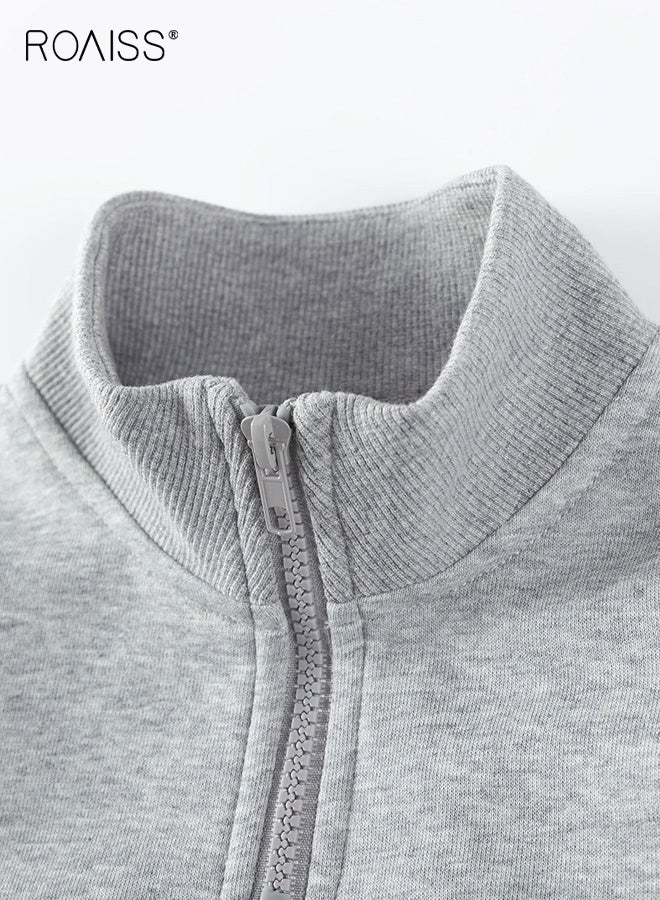 roaiss 2PCS Boy Clothes Set, Stylish Comfortable Sweatshirt Set, Stand Collar Half Zip Sweatshirt and Elastic Waist Cargo Pants Set, Suitable for Daily Wear, Sports and Outdoor Activities - Image 3