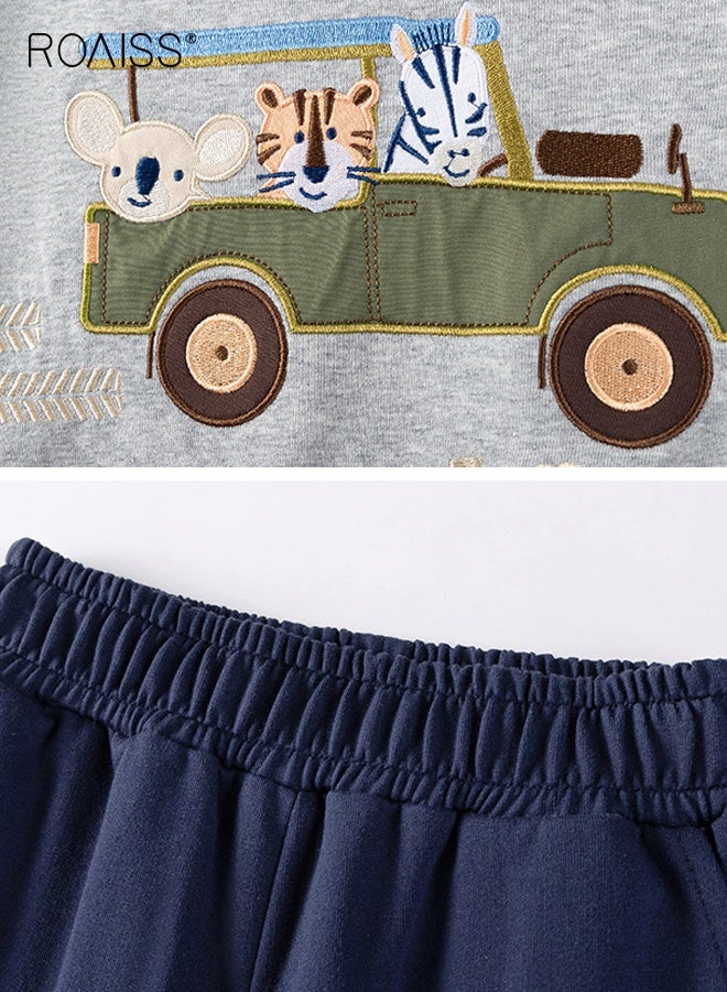 roaiss 2PCS Boy Clothes Set, Stylish Comfortable Sweatshirt Set, Stand Collar Half Zip Sweatshirt and Elastic Waist Cargo Pants Set, Suitable for Daily Wear, Sports and Outdoor Activities - Image 4