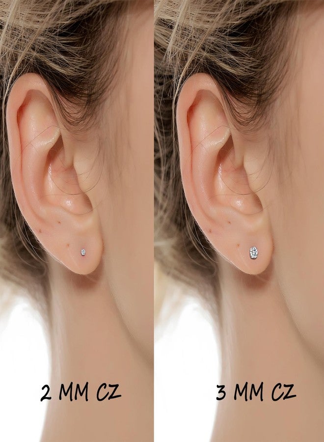 Tornito 12 Pairs Tiny Threadless Flat Back Stud Earrings Stainless Steel Round Cubic Zirconia Stud Earrings Set Cartilage Earring Tragus Helix Piercing Jewelry For Men Women 2MM-3MM 20G - Image 5