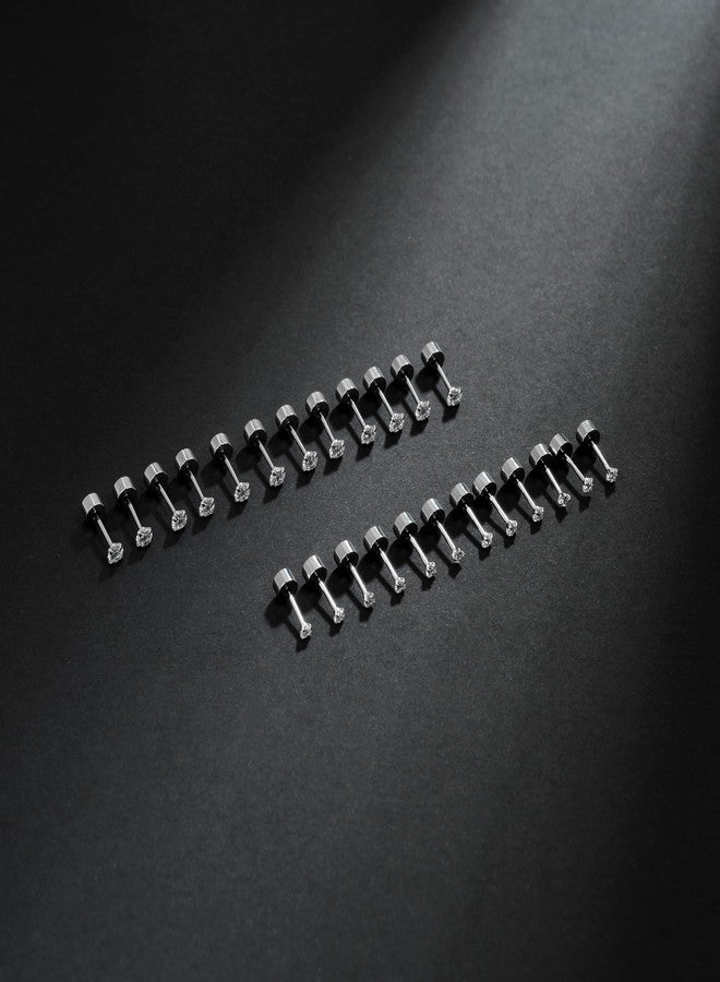 Tornito 12 Pairs Tiny Threadless Flat Back Stud Earrings Stainless Steel Round Cubic Zirconia Stud Earrings Set Cartilage Earring Tragus Helix Piercing Jewelry For Men Women 2MM-3MM 20G - Image 3