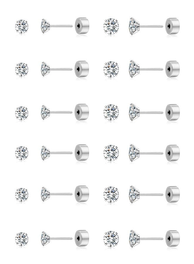 Tornito 12 Pairs Tiny Threadless Flat Back Stud Earrings Stainless Steel Round Cubic Zirconia Stud Earrings Set Cartilage Earring Tragus Helix Piercing Jewelry For Men Women 2MM-3MM 20G - Image 1