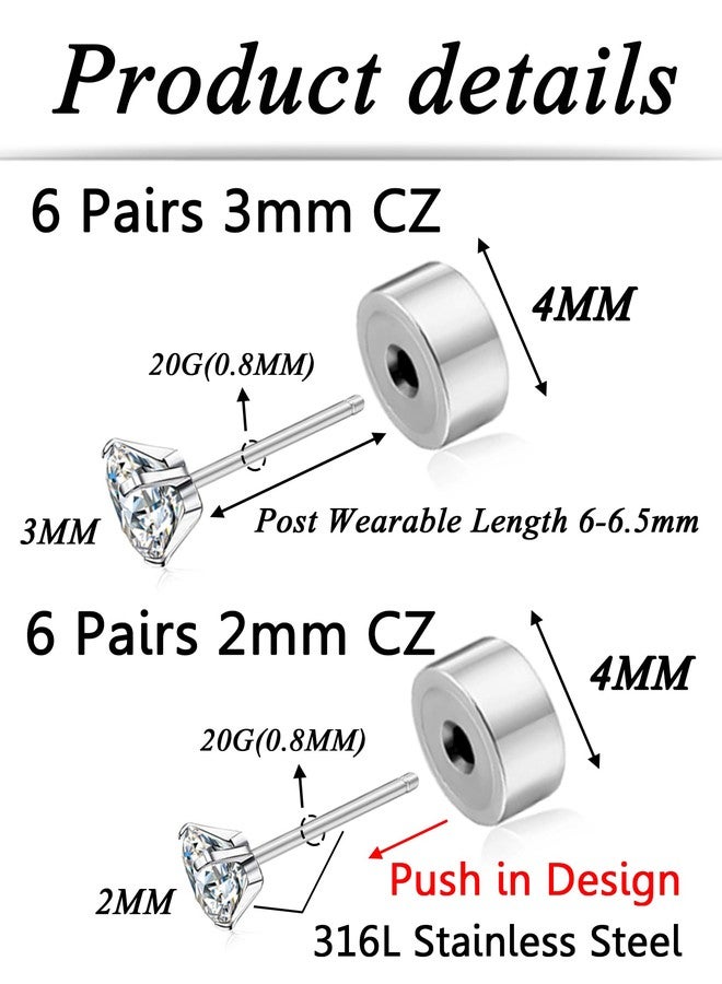 Tornito 12 Pairs Tiny Threadless Flat Back Stud Earrings Stainless Steel Round Cubic Zirconia Stud Earrings Set Cartilage Earring Tragus Helix Piercing Jewelry For Men Women 2MM-3MM 20G - Image 2