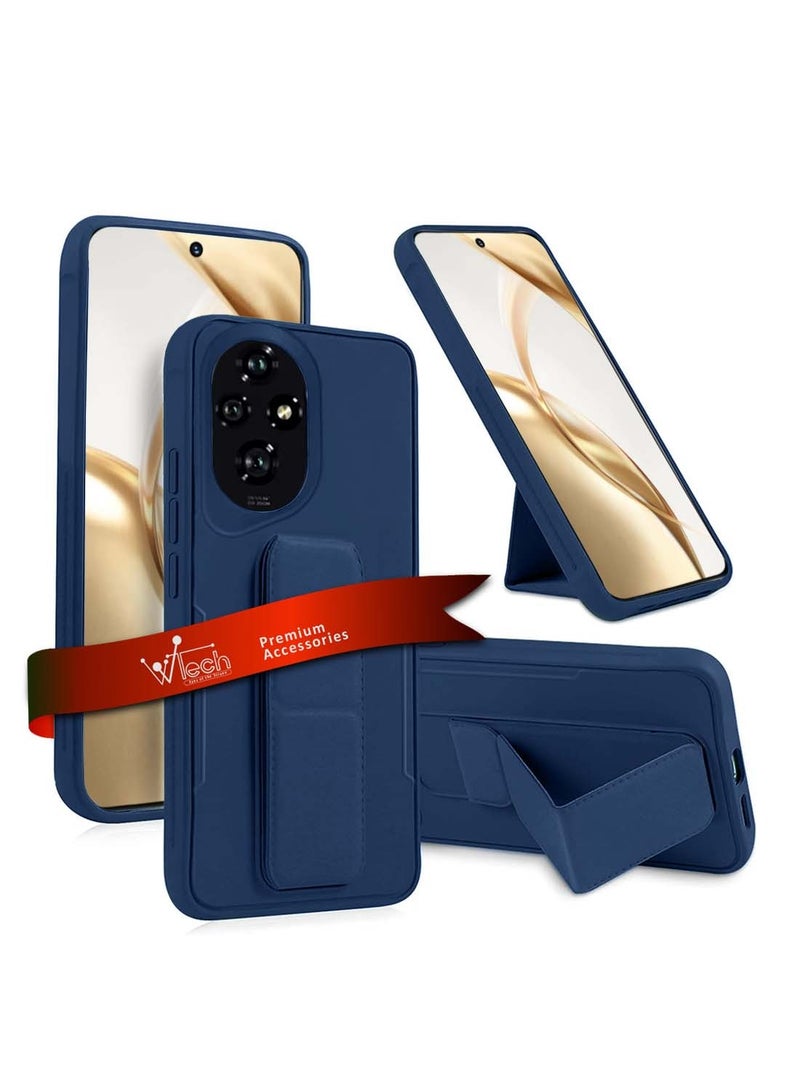 Wtech Honor 200 5G 2024 Hand Grip Foldable Magnetic Kickstand Wrist Strap Finger Grip With Built-In Iron Modern Camera Lips Case Cover - Navy Blue - Image 1