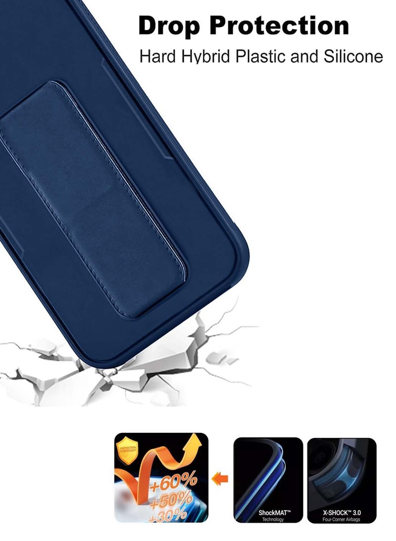 Wtech Honor 200 5G 2024 Hand Grip Foldable Magnetic Kickstand Wrist Strap Finger Grip With Built-In Iron Modern Camera Lips Case Cover - Navy Blue - Image 5