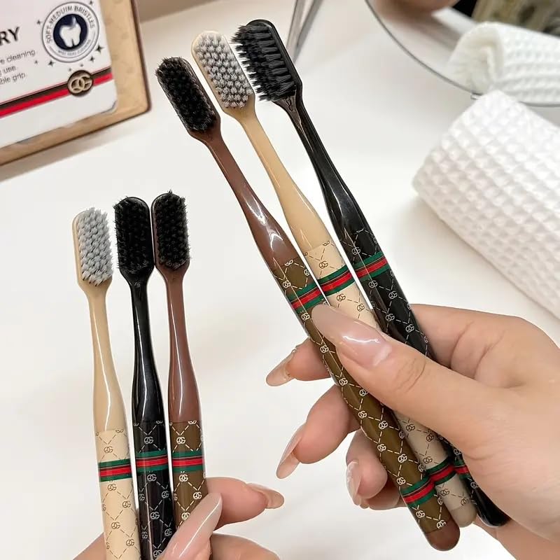 9UP® Ultra Soft Toothbrush For Adult | Manual Soft Nylon Bristle Toothbrush | Deep Cleaning for Sensitive Teeth and Gums | Oral Care Pastel Colours And Aesthetic Printed Design Toothbrush (6Pcs Set) - Image 2