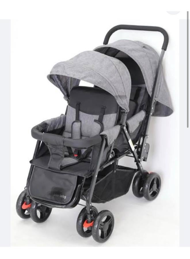 G Baby Double Twin Baby Stroller Pram - Grey