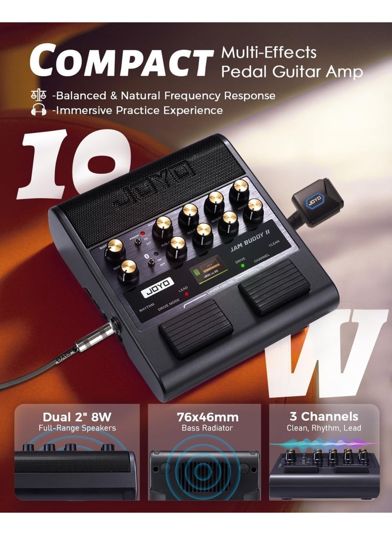جويو مجموعة JOYO JAM BUDDY II: مضخم صوت جيتار كهربائي ودواسة مؤثرات متعددة، تسجيل OTG، 14 نموذج مضخم صوت، بلوتوث للتدريب - Image 2