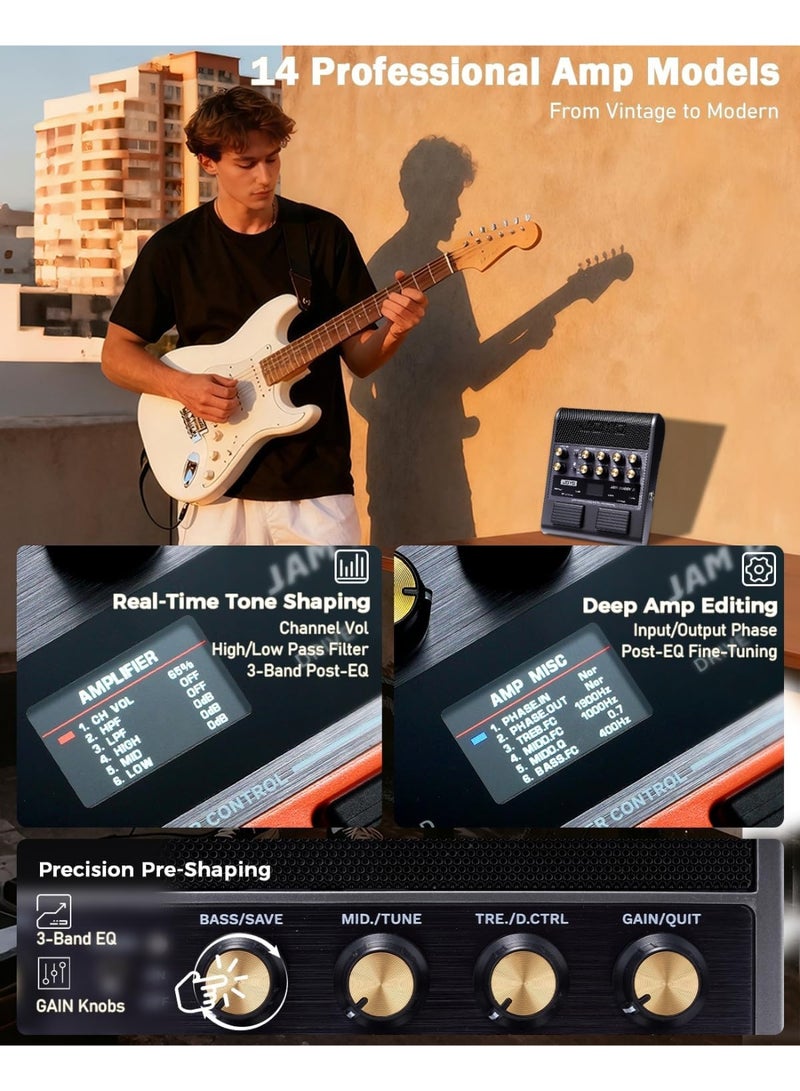 جويو مجموعة JOYO JAM BUDDY II: مضخم صوت جيتار كهربائي ودواسة مؤثرات متعددة، تسجيل OTG، 14 نموذج مضخم صوت، بلوتوث للتدريب - Image 5