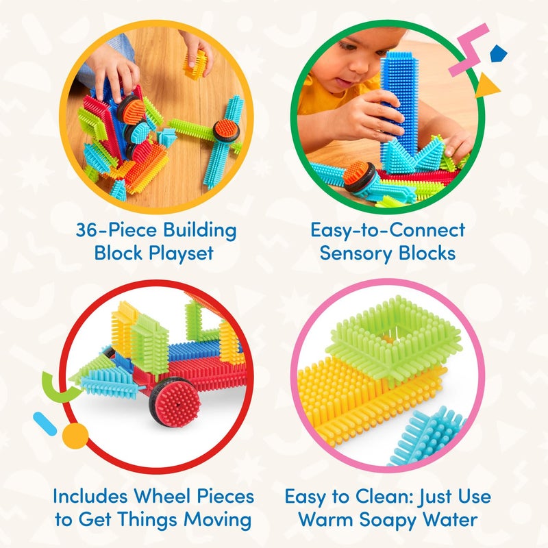 BATTAT باتات - كتل فرشاة - كتل بناء متداخلة STEM - مجموعة لعب 36 قطعة - ألعاب تنموية للأطفال الصغار والأطفال - صندوق بناء أساسي - 2 سنوات وما فوق - Image 3