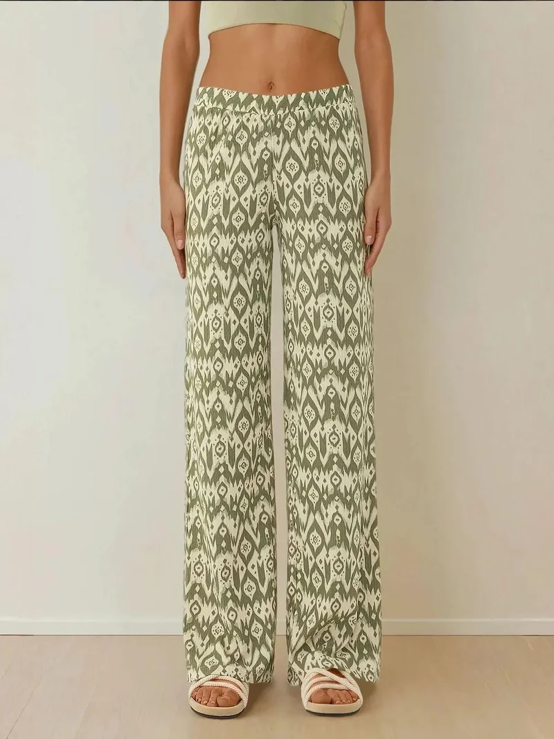 هيكاب بنطلون واسع الساق بنقوش عالية الخصر