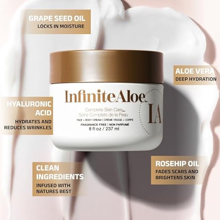 InfiniteAloe Complete Skin Care, Aloe Vera Powered Face and Body Cream for Dry Skin Relief, Fragrance Free - Large Jar 8 oz & Travel Jar 0.5 oz - Image 2