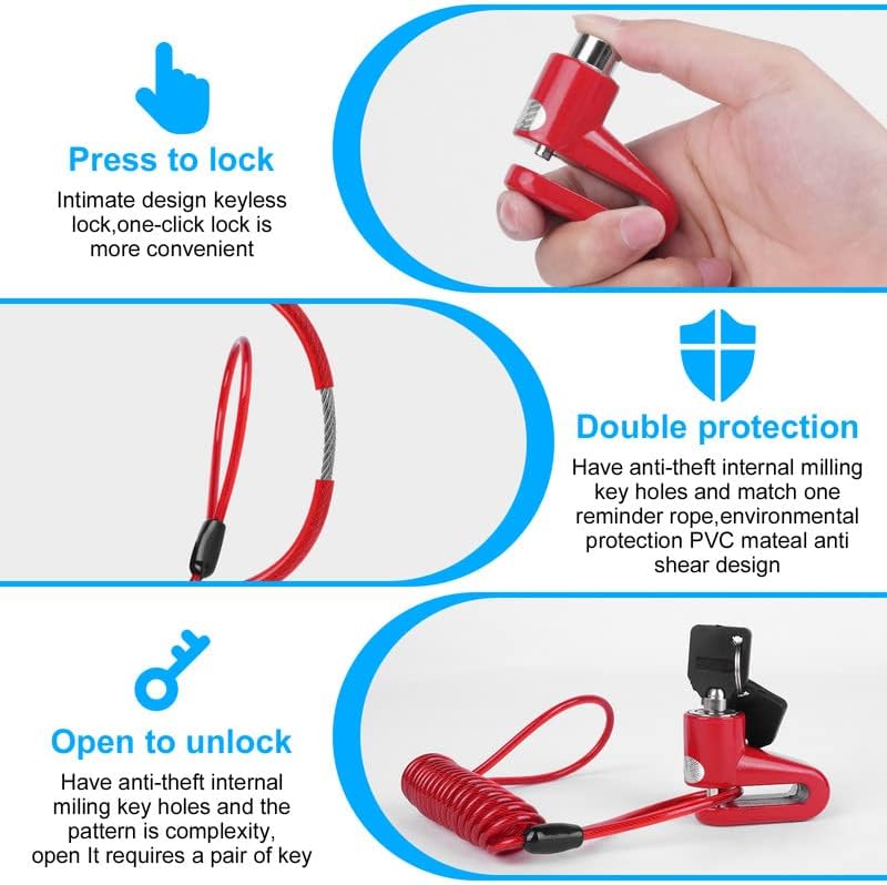 Ainiv Bike Lock, Disc Brake 1300mm/12mm Cycling Cable Lock with 2 Keys,Electric Scooter Accessory Anti-Theft for Xiaomi M365/Pro,Bike, Electric Bike, Strollers, Lawnmowers, B Red (F5EU-3251078) - Image 3