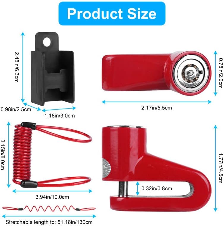 Ainiv Bike Lock, Disc Brake 1300mm/12mm Cycling Cable Lock with 2 Keys,Electric Scooter Accessory Anti-Theft for Xiaomi M365/Pro,Bike, Electric Bike, Strollers, Lawnmowers, B Red (F5EU-3251078) - Image 2