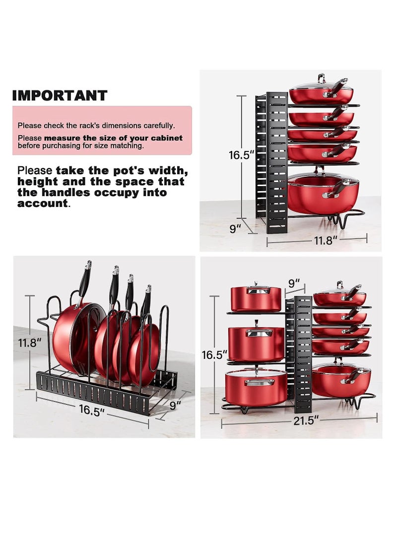 TYCOM Tycom Pots and Pans Organizer for Cabinet,Kitchen Organizer and Storage Rack,Space Saving Stand with Adjustable Dividers,8 Layer Double Sided With Iron Wire Black.  - Image 3