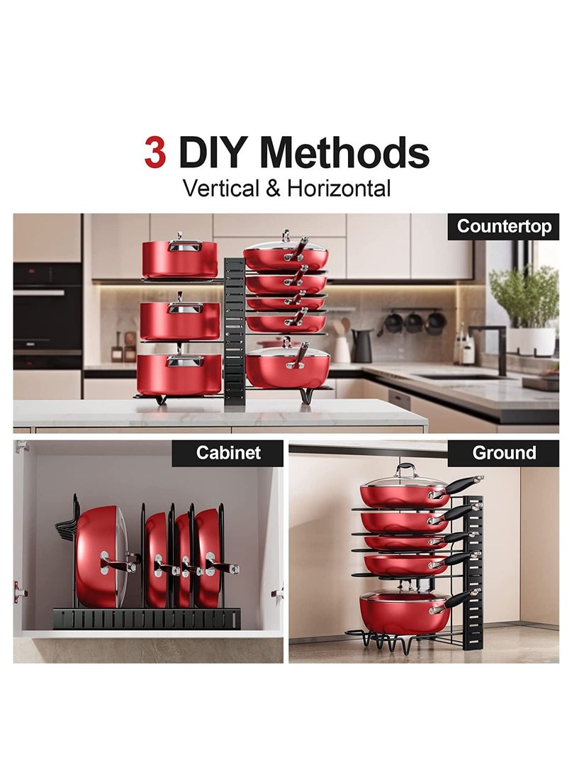 TYCOM Tycom Pots and Pans Organizer for Cabinet,Kitchen Organizer and Storage Rack,Space Saving Stand with Adjustable Dividers,8 Layer Double Sided With Iron Wire Black.  - Image 4