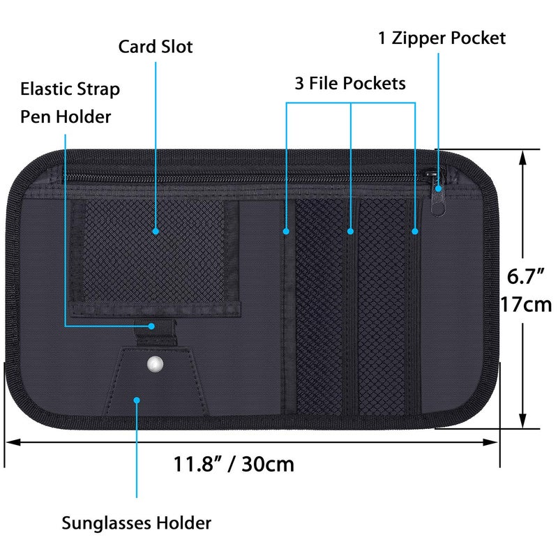 Wisdompro Car Sun Visor Organizer, Wisdompro Vehicle Interior Accessories Storage Pouch Auto Registration Holder with Elastic Strap for Sunglass, Documents, Cards, Pen, Drivers License, etc. (Black) - Image 3