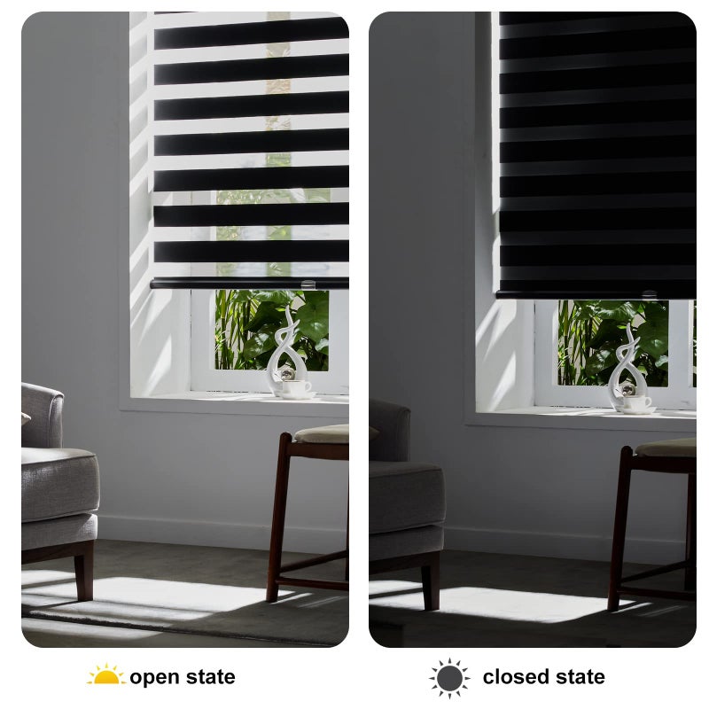 Persilux ستائر زيبرا بدون سلك من بيرسيلوكس للنوافذ (36" عرض × 72" ارتفاع، أسود) ستائر نوافذ بميزة التوقف الحر، تحكم مزدوج في الضوء لنهار وليلة، ستائر شفافة لتصفية الضوء للمنزل، سهلة التركيب - Image 5