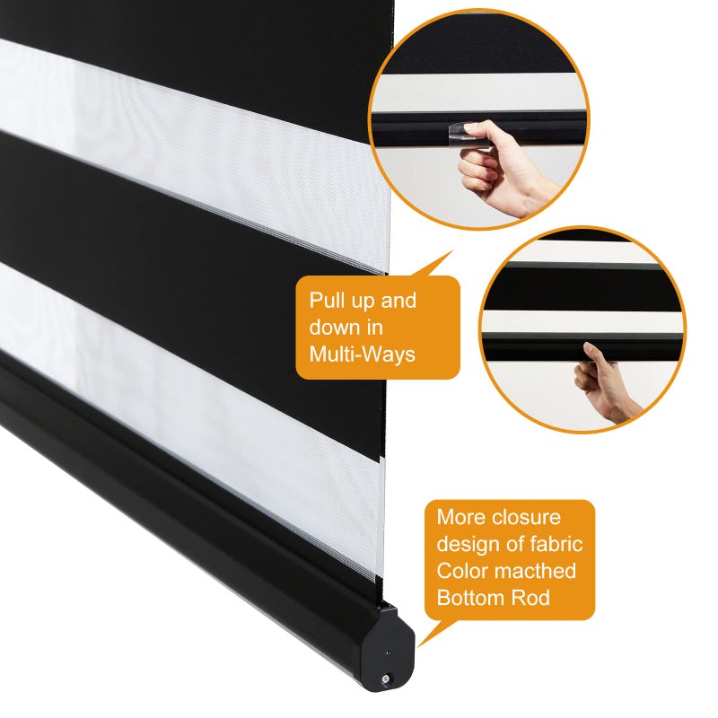 Persilux ستائر زيبرا بدون سلك من بيرسيلوكس للنوافذ (36" عرض × 72" ارتفاع، أسود) ستائر نوافذ بميزة التوقف الحر، تحكم مزدوج في الضوء لنهار وليلة، ستائر شفافة لتصفية الضوء للمنزل، سهلة التركيب - Image 3