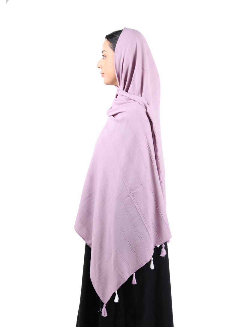 جميلة وشاح قطني مجعّد مع حواف شرّابات - موف هادئ - Image 3