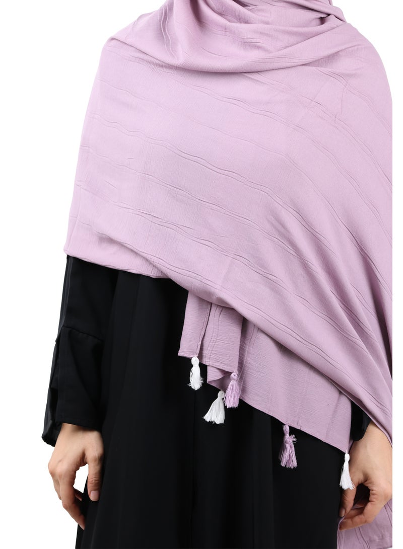 جميلة وشاح قطني مجعّد مع حواف شرّابات - موف هادئ - Image 5